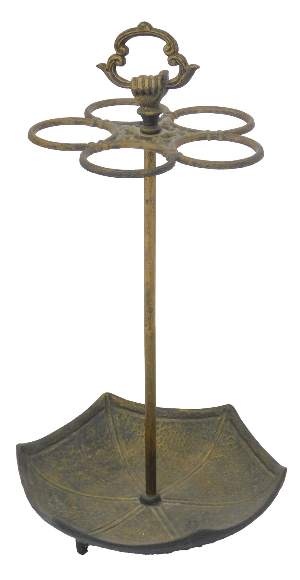 A 20thC cast iron umbrella stand, modelled as an upturned umbrella with five ring sections for