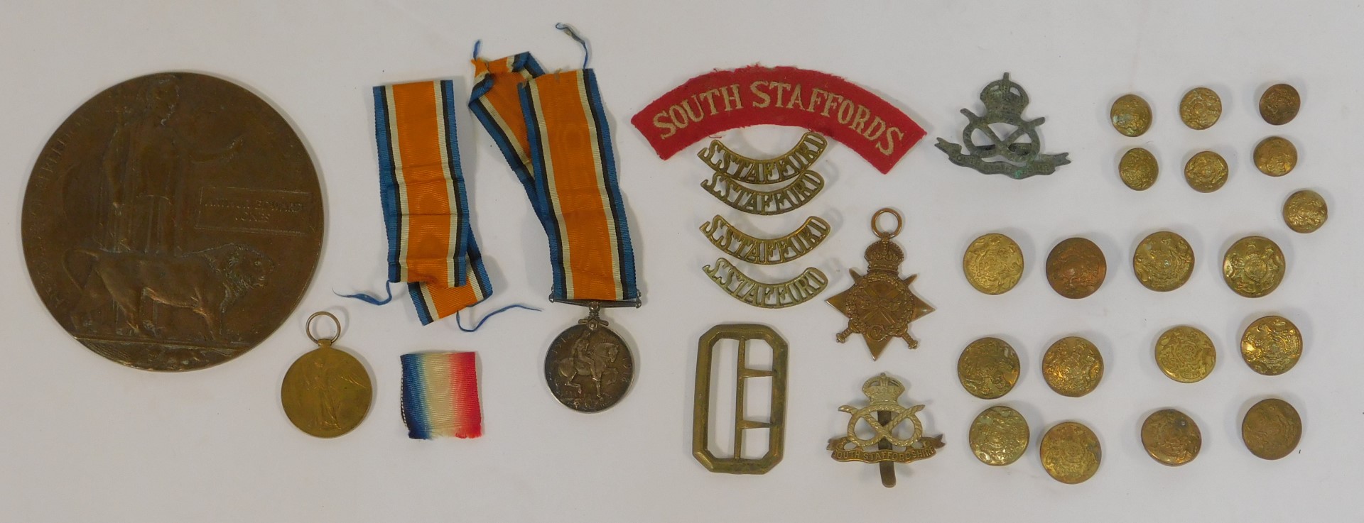 Three World War I medals, named to Private AE Jones, South Staffordshire Regiment, 14787, comprising - Image 3 of 7