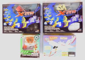 Aircraft models, comprising two silver lit electronics R/C X/Twin Flying Club kit builds, boxed, a