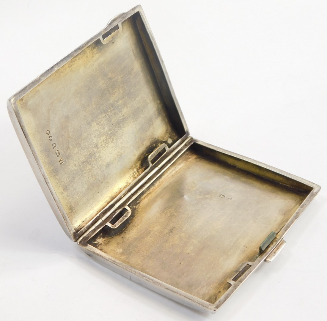 A George V silver cigarette case, with engine turned decoration, reserve monogram engraved, - Image 2 of 3