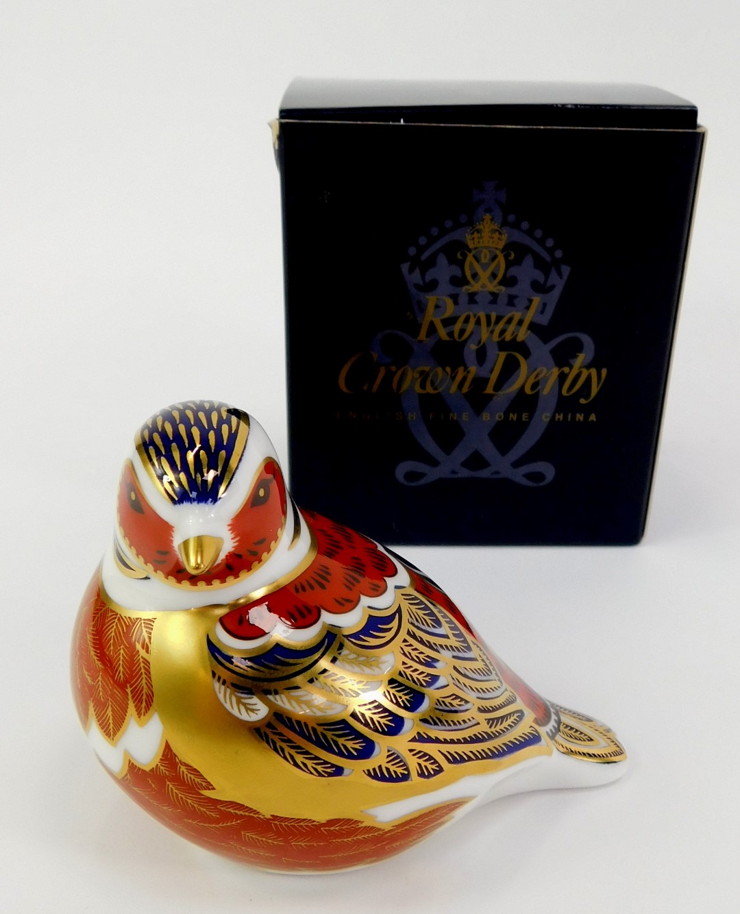 A Royal Crown Derby porcelain chaffinch paperweight, red printed marks and gold stopper, 7cm high, - Image 2 of 3