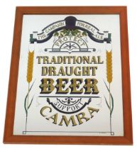 A Camra Draught Beer advertising mirror, framed, 60cm x 47cm.