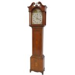 A 19thC oak cased longcase clock, the white enamel dial bearing Roman numerals and Arabic numerals