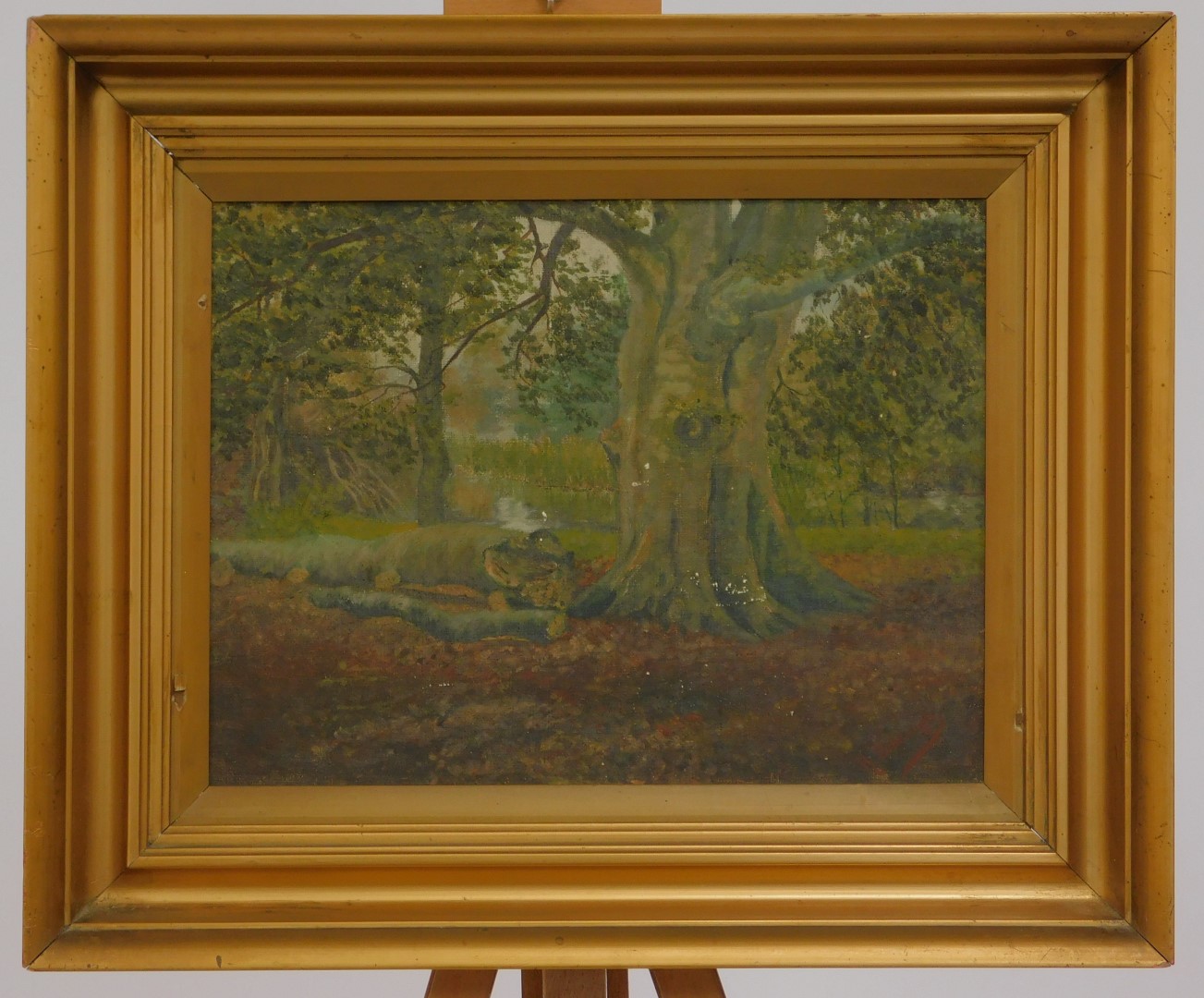 R. Bilbrough. Woodland landscape, oil on canvas, signed and indistinct attribution verso, 24.5cm x - Image 2 of 3