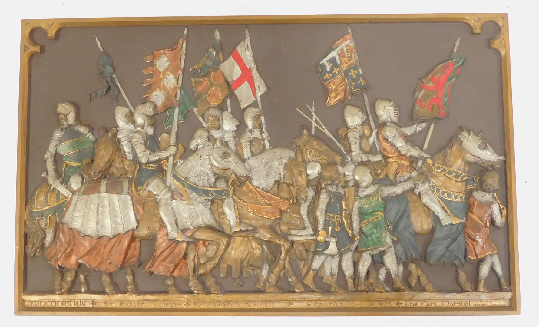 Three Marcus Designs cast metal and painted wall plaques, depicting medieval figures on horseback, - Image 4 of 4