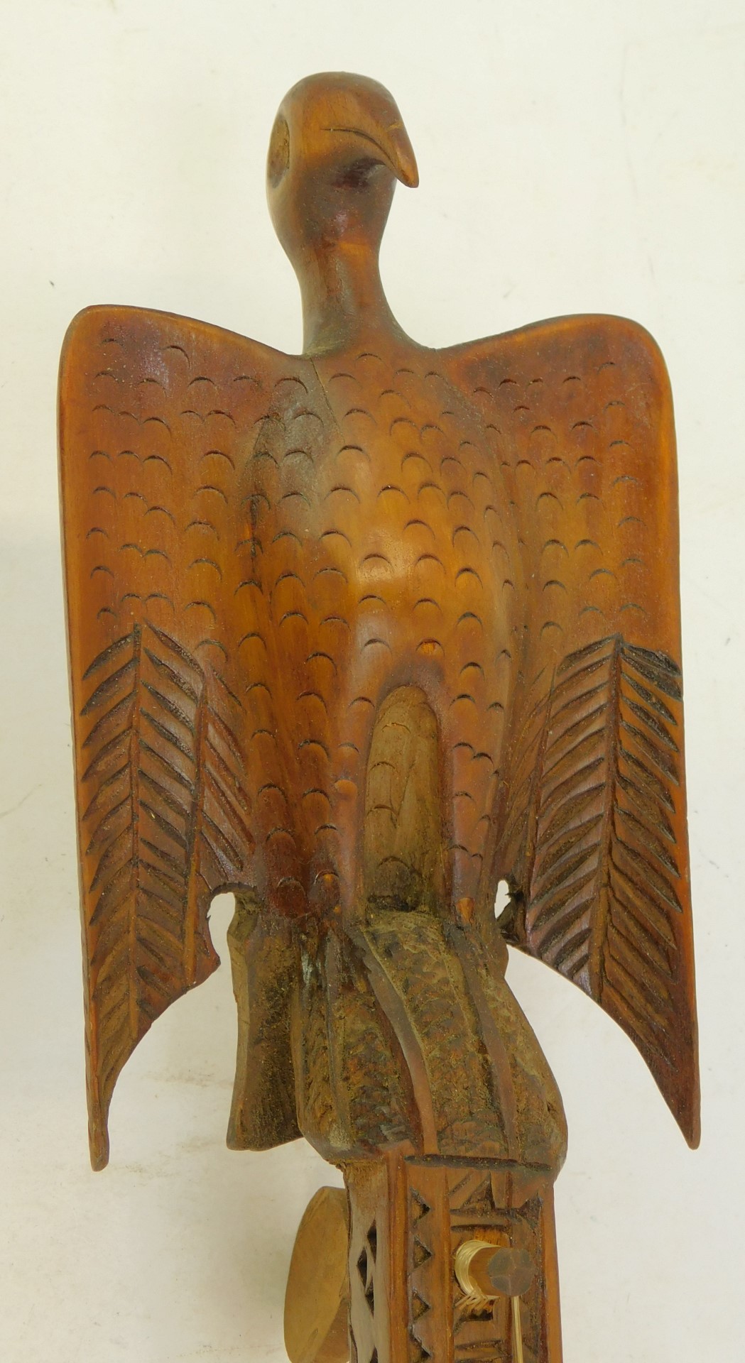 A Balkan gusle, the kalica covered with animal skin, the neck with carved decoration surmounted by - Image 2 of 5