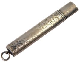 An Edward VII silver pencil holder, with engraved foliate decoration, vacant banner reserve, and