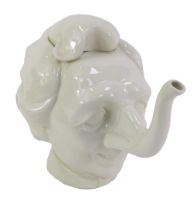 A Luck and Flaw novelty pottery Margaret Thatcher caricature teapot, impressed marks to underside,