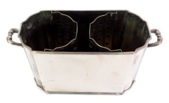 A Royal Sheffield silver plated wine cooler, of rectangular shaped form, twin divisions with two