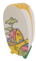 A Wedgwood Bizarre by Clarice Cliff shaker, in the Thatched Cottage pattern, with certificate of