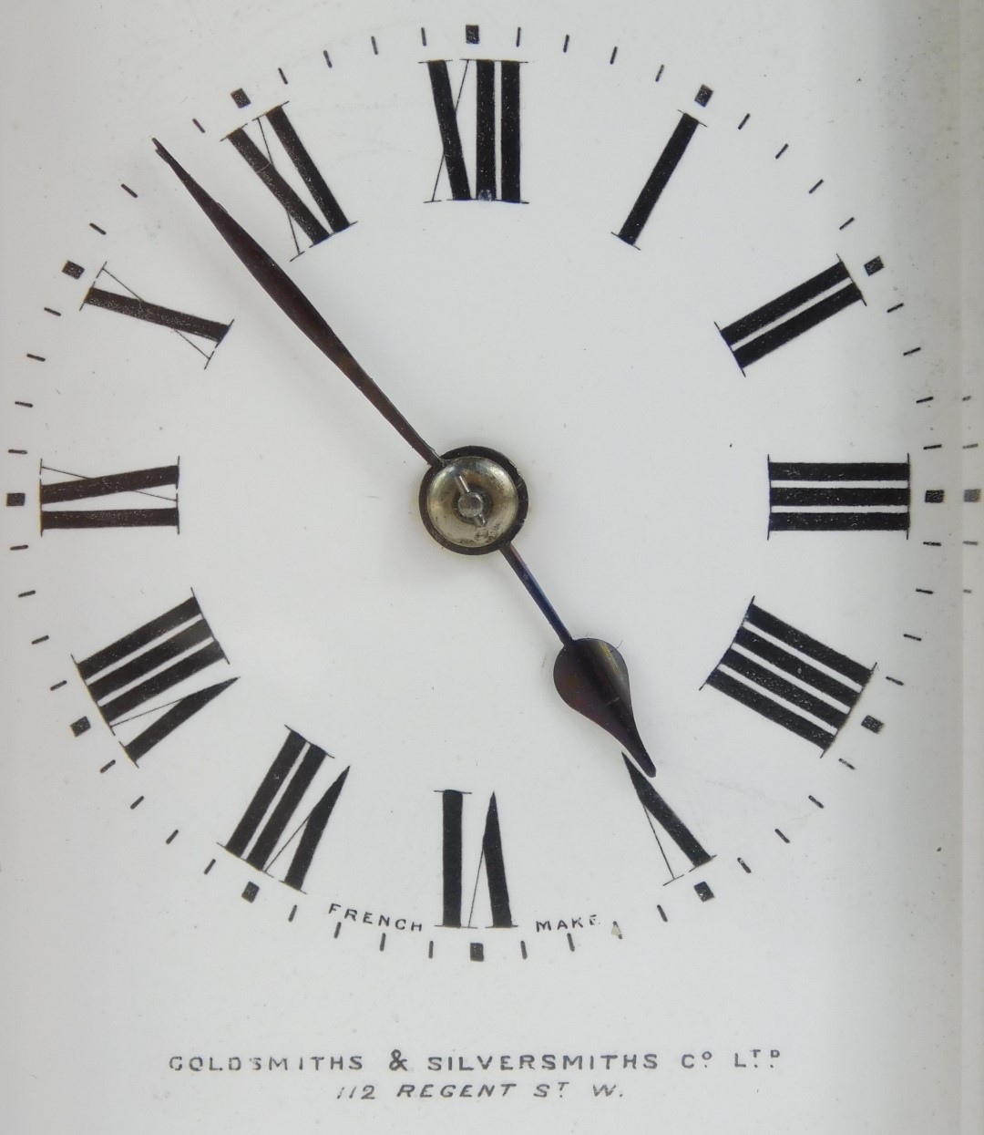 An early 20thC brass cased carriage clock, the square white enamel dial bearing Roman numerals, - Image 2 of 4