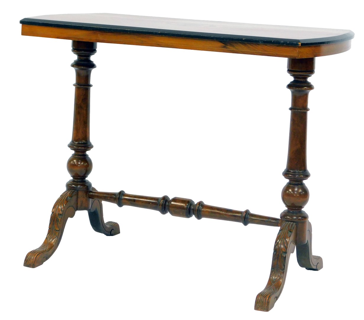 A Victorian walnut and marquetry inlaid occasional table, the shaped rectangular top inlaid with