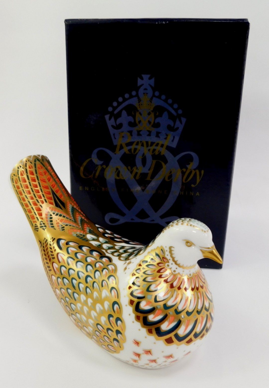 A Royal Crown Derby porcelain turtledove paperweight, red printed marks and gold stopper, 8.5cm - Image 2 of 3