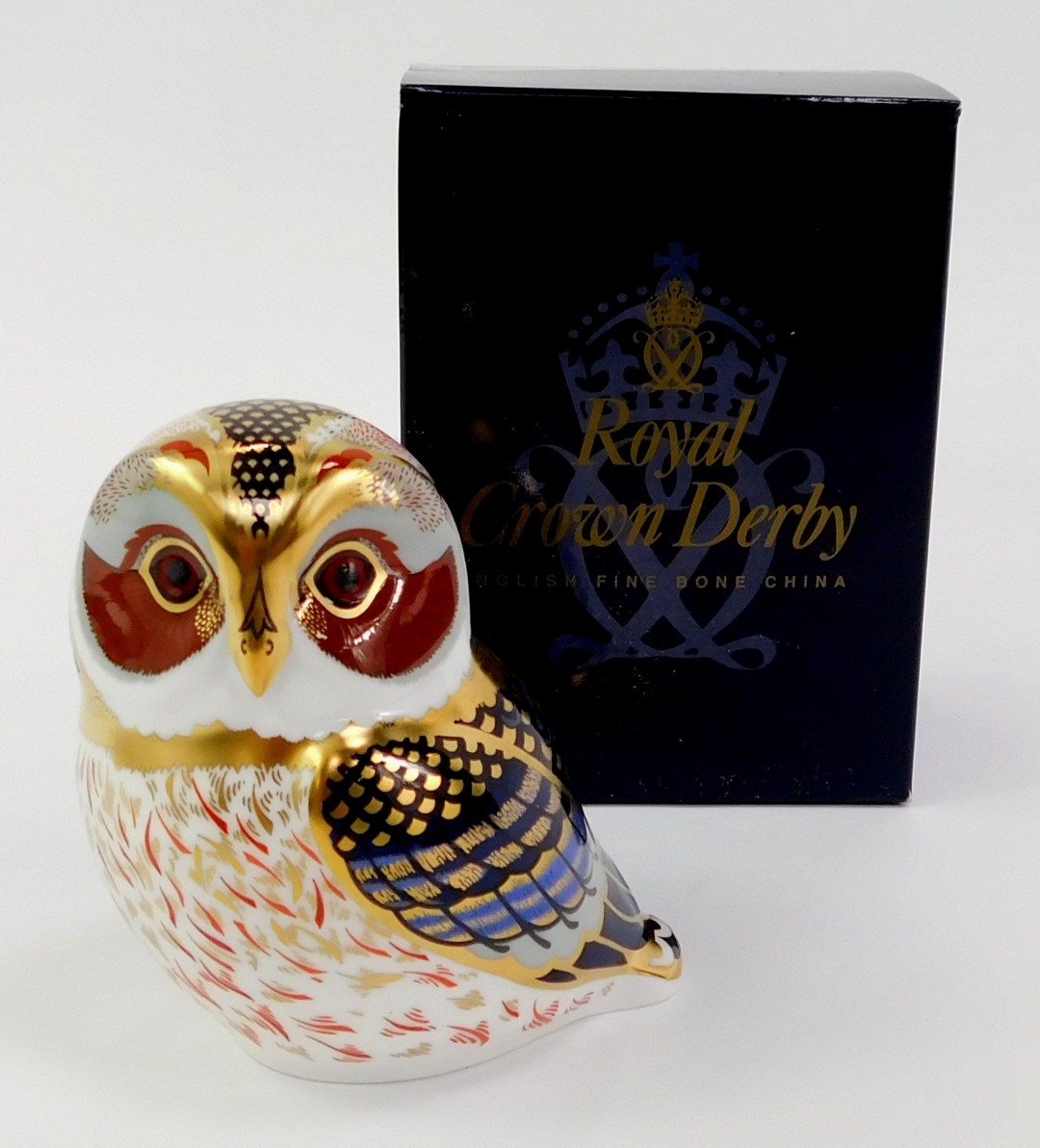 A Royal Crown Derby porcelain tawny owl paperweight, red printed marks and gold stopper, 9cm high, - Image 2 of 3