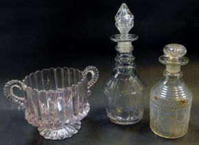 A group of glassware, comprising a Georgian cut glass decanter and stopper, 27cm high, a further