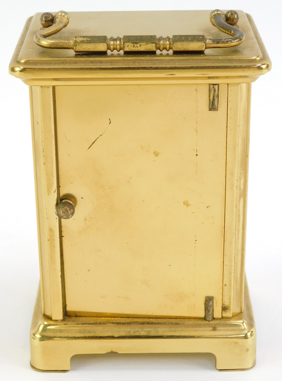 A 20thC Bayard brass cased carriage clock, the square white enamel dial bearing Roman numerals for - Image 2 of 5