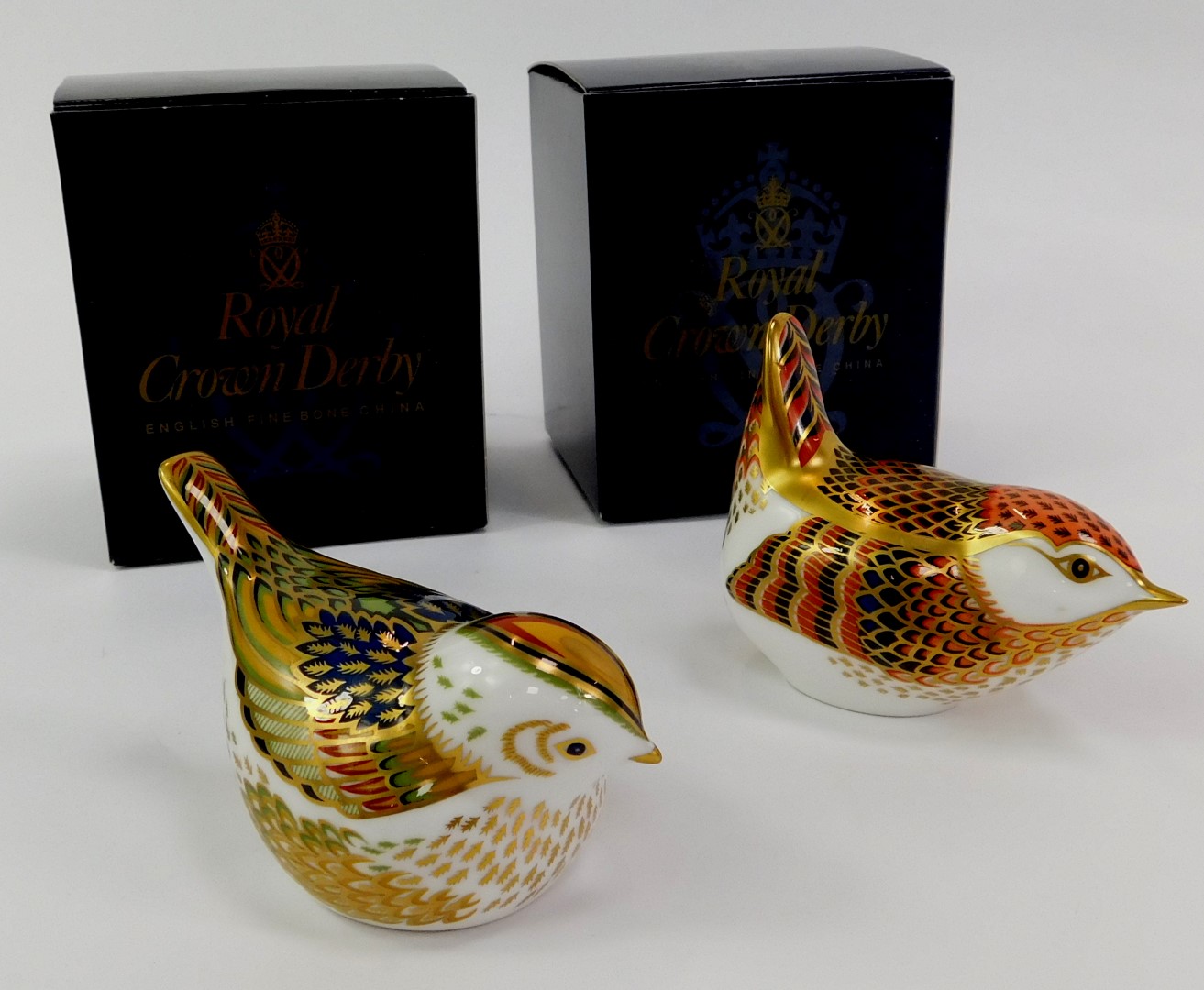 Two Royal Crown Derby porcelain bird paperweights, comprising Fire Crest, red printed marks and gold - Image 2 of 3