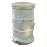 A stoneware water filter, stamped Her Majesty's Royal Letters, on cream finish with lion mask
