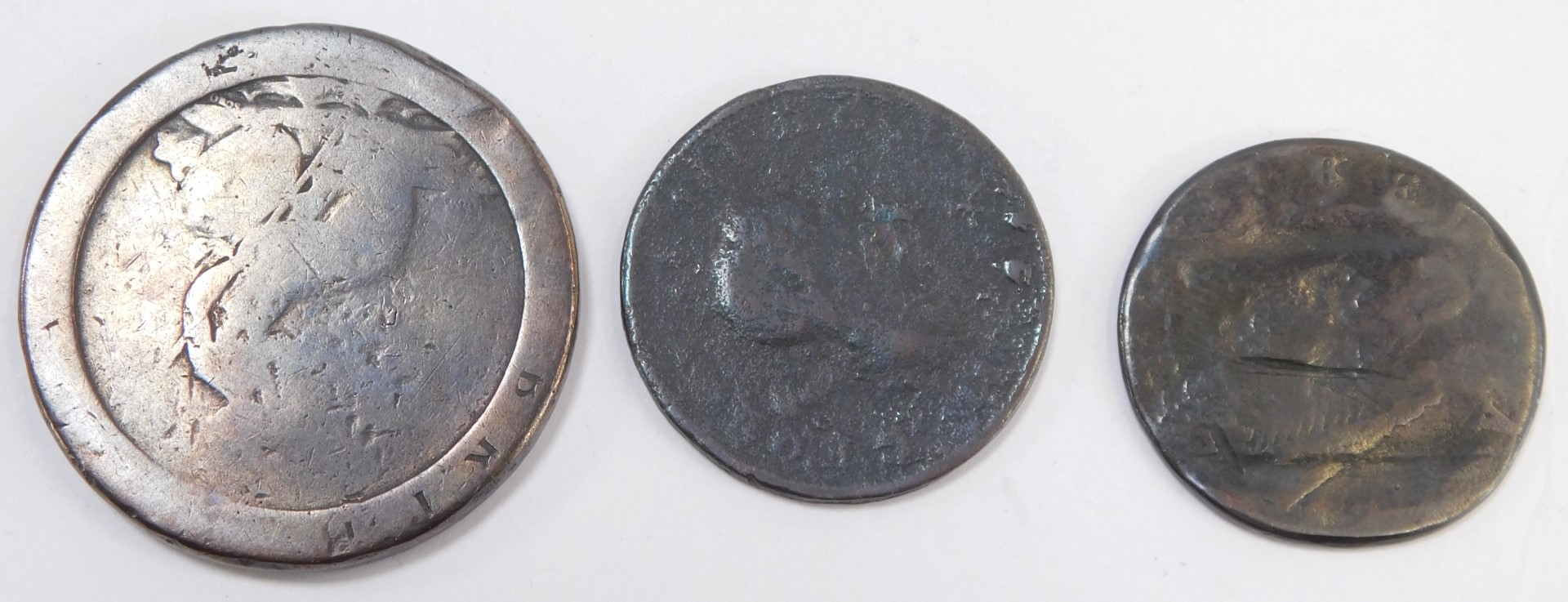 A George III cartwheel penny, two George III pennies, heavily rubbed, and a standard catalogue of - Image 3 of 4