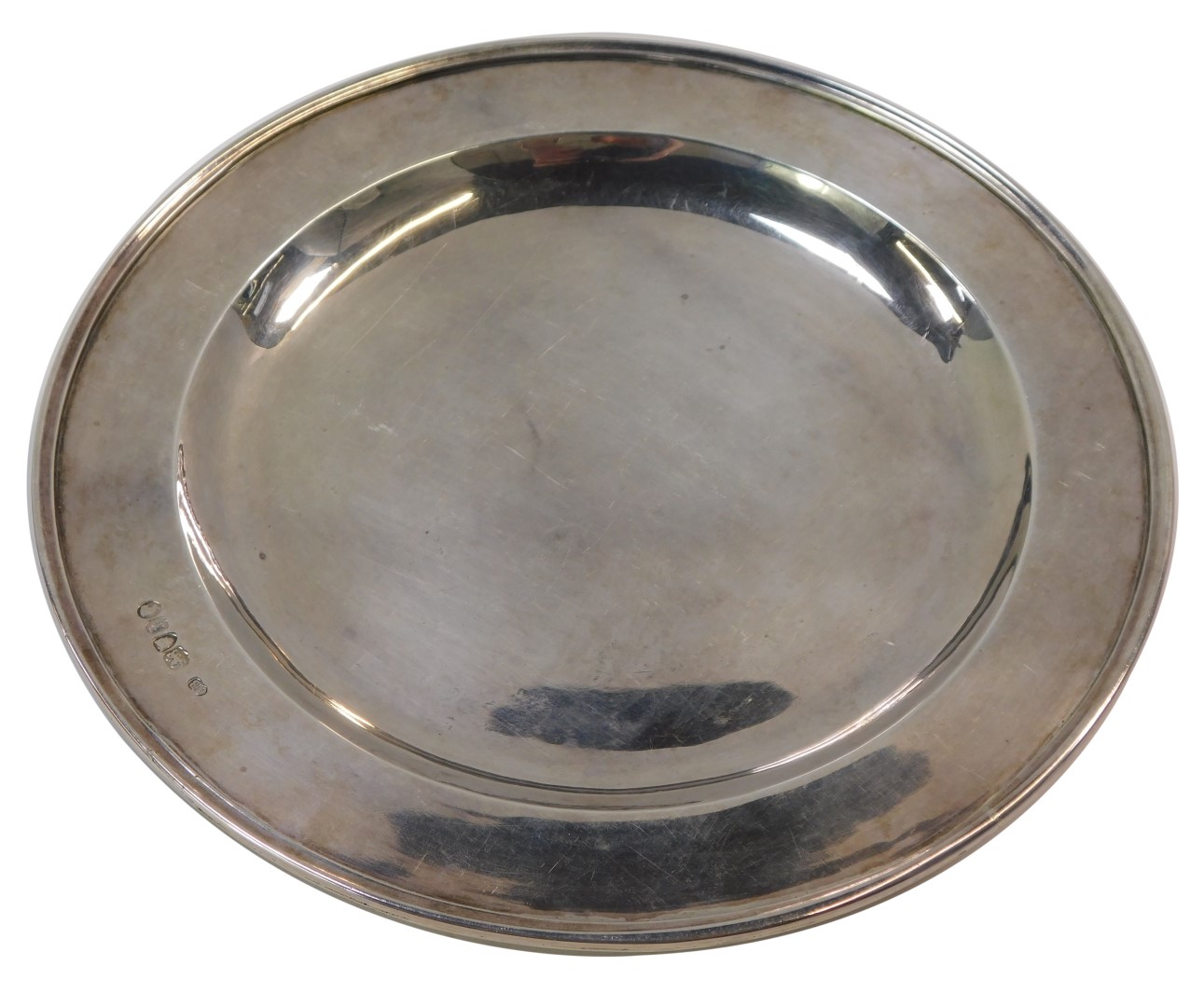 A Victorian silver salver, with ribbed border and inset tray, maker CB, London 1863, 23cm