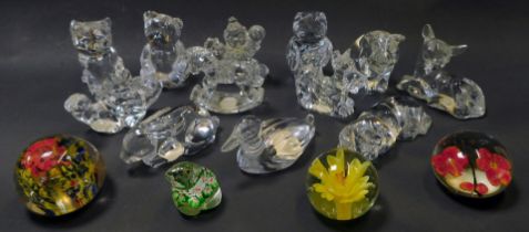 A group of Princess House Crystal Treasures paperweights, modelled as owls, teddy bears, cats,