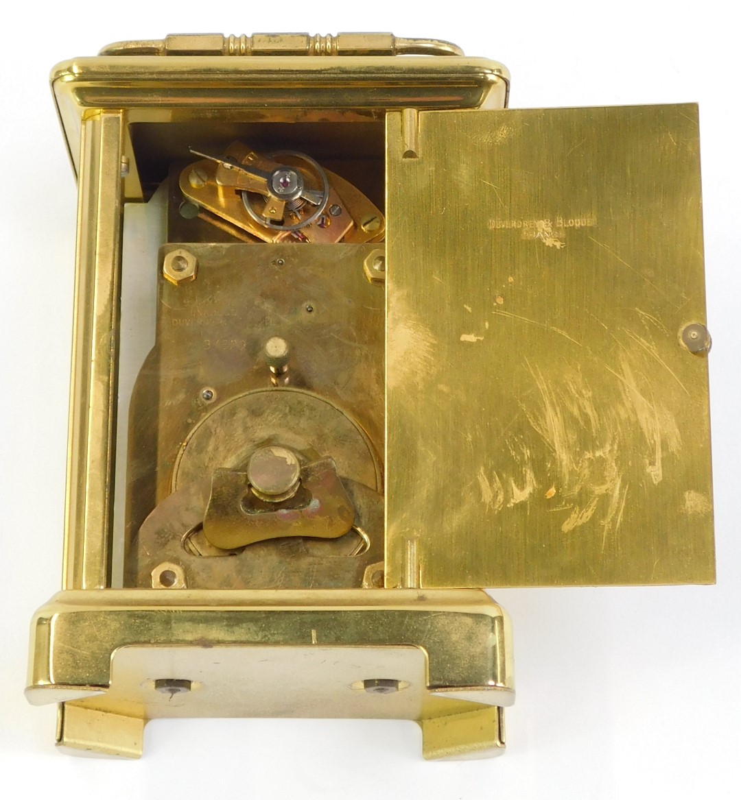 A 20thC Bayard brass cased carriage clock, the square white enamel dial bearing Roman numerals for - Image 3 of 5