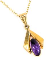 A 9ct gold pendant and chain, the arched drop pendant set with oval amethyst, 2.5cm high, on a