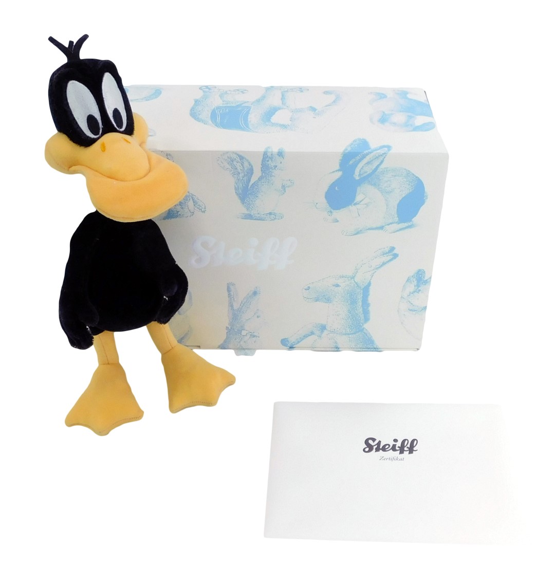 A Steiff Daffy Duck, limited edition number 479/2000, 35cm high, with certificate, boxed.