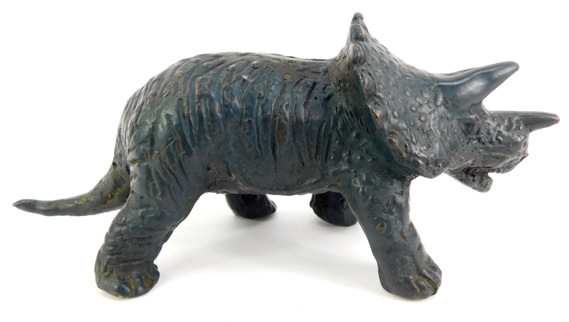 A patinated brass figure, modelled as a triceratops, 17cm long. - Image 2 of 2