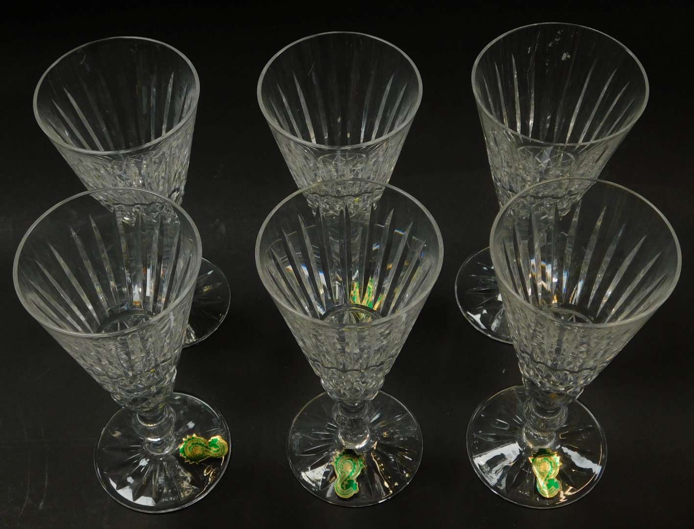 A set of six Waterford crystal Tramore pattern fluted champagne glasses, some with paper labels, - Image 2 of 4