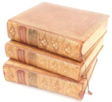 Three Johnson's dictionaries, volumes 1-3, with brown leather boards, dated 1827, with gilt