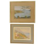 A group of pictures, comprising Leslie Ford, seascape depicting sailing boat and coastal shore,
