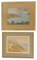 A group of pictures, comprising Leslie Ford, seascape depicting sailing boat and coastal shore,
