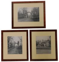 Three black and white photographic prints of Stamford, depicting Gateway to Burghley Park, 31cm x