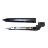 A British No. 9 MK1 bayonet, D-52, in painted black metal scabbard, length of blade 20cm.