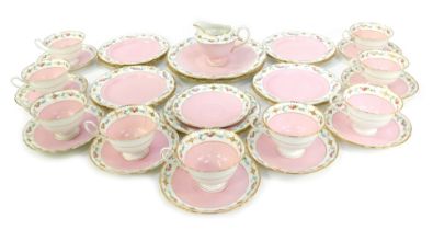 A Shelley porcelain part tea service, comprising nine teacups, ten saucers, eleven sandwich