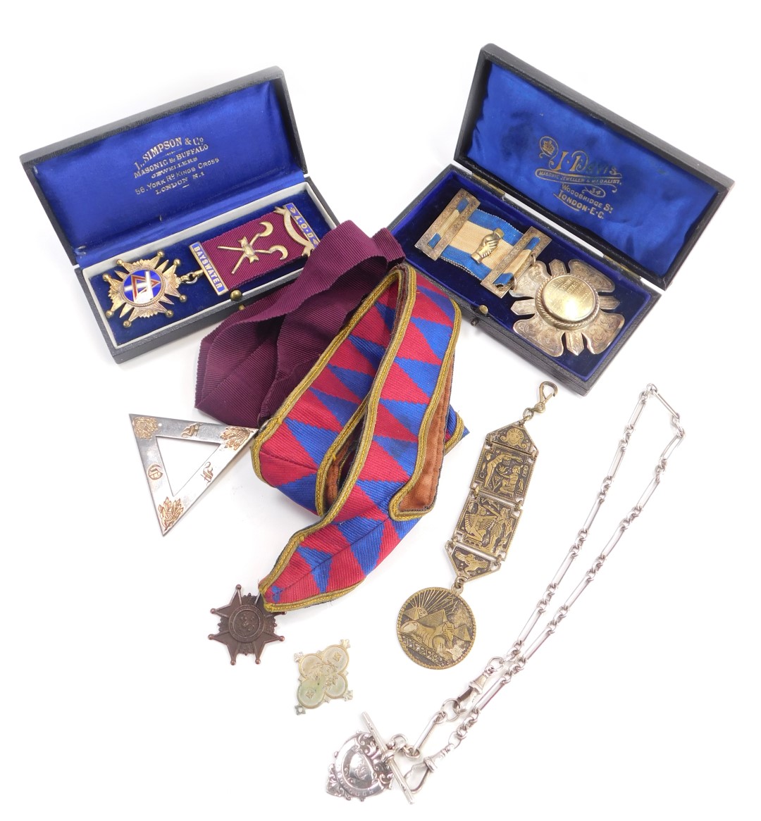 Masonic interest, comprising a Bays Water silver and enamel medal presented to Brother G Tourret