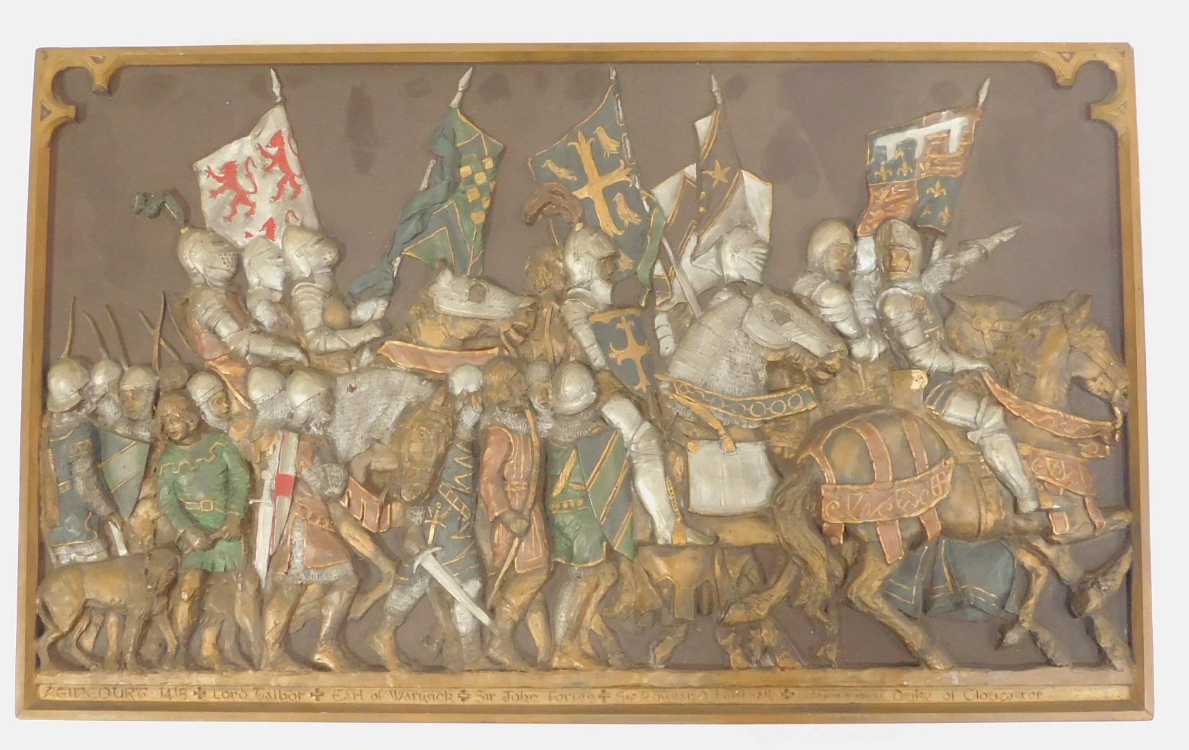 Three Marcus Designs cast metal and painted wall plaques, depicting medieval figures on horseback, - Image 3 of 4