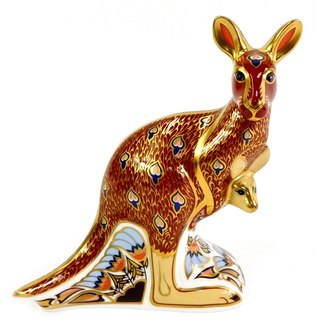 A Royal Crown Derby porcelain kangaroo paperweight, from the Austrian Collection designed by John