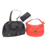 Two Jaeger handbags, comprising a black patent leather top handle bag, with bronzed hardware and
