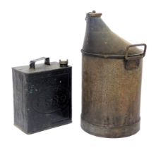 An Esso fuel can, 33cm high, together with a further oil can, 62cm high.