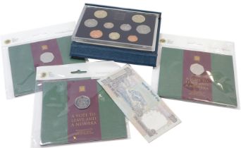 Three Royal Mint Treasure for Life Vote to Leave fifty pence pieces, in presentation packs, a 1989