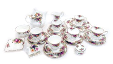A group of Royal Albert teawares decorated in the Old Country Roses pattern, to include teapot,