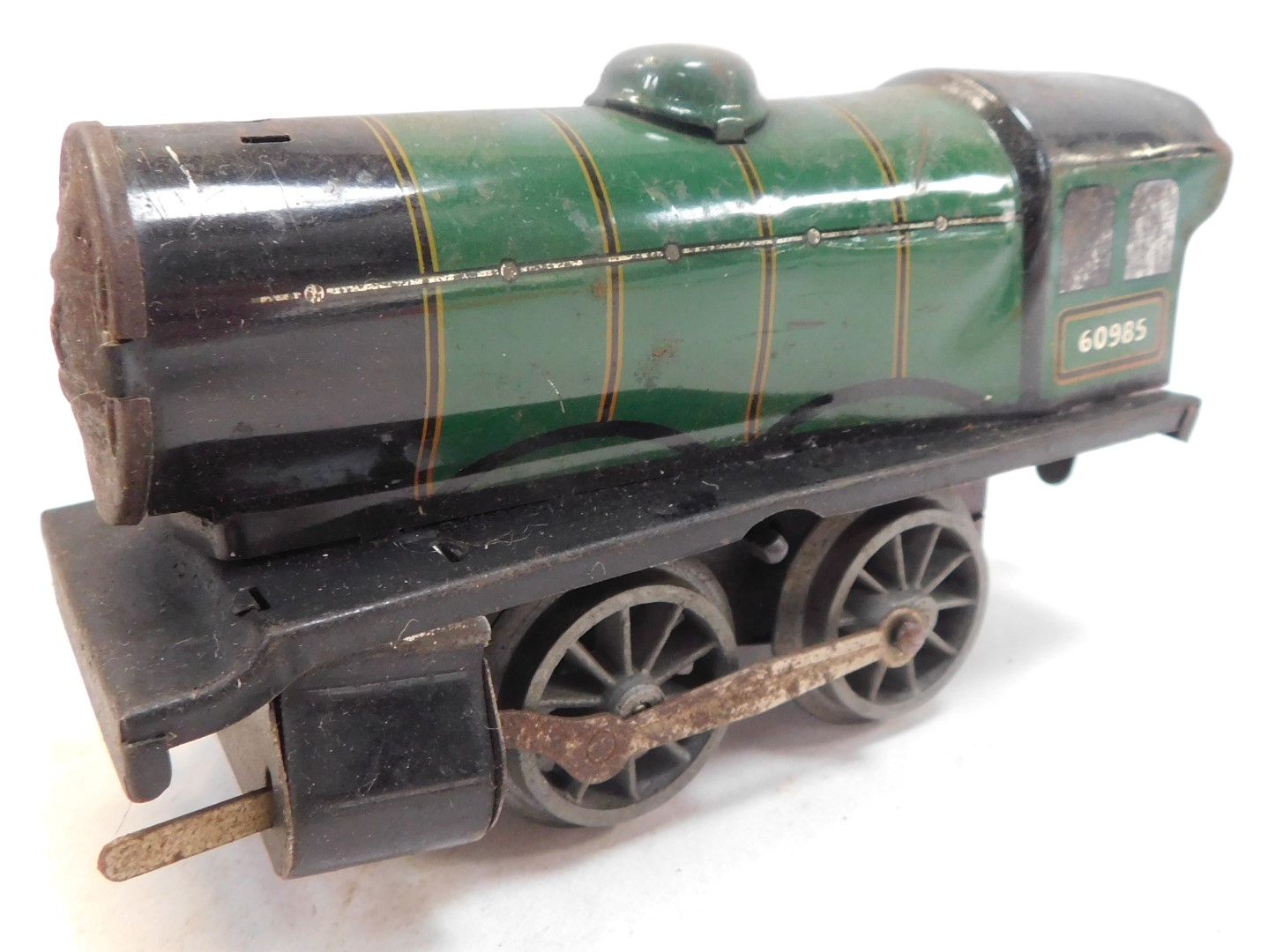 A Hornby O gauge clockwork tinplate train set, including 0-4-0 locomotive, plank wagons and track. - Image 2 of 2