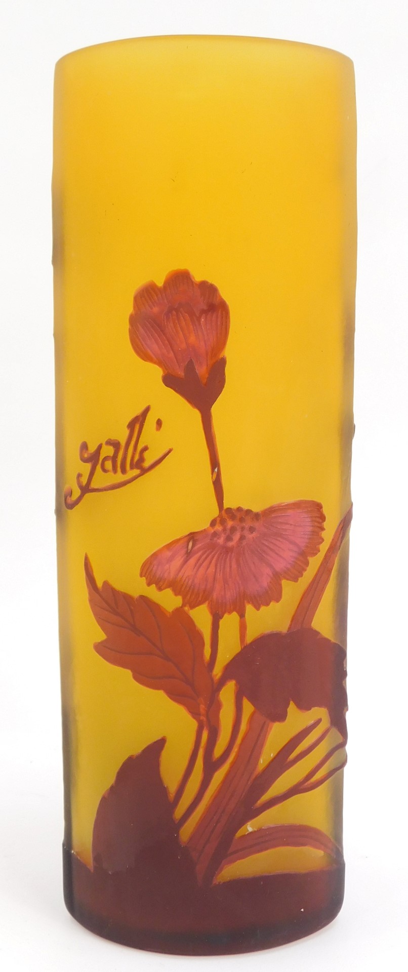 A Galle style glass vase, of curved triangular form, with floral cameo decoration in purple - Image 2 of 3