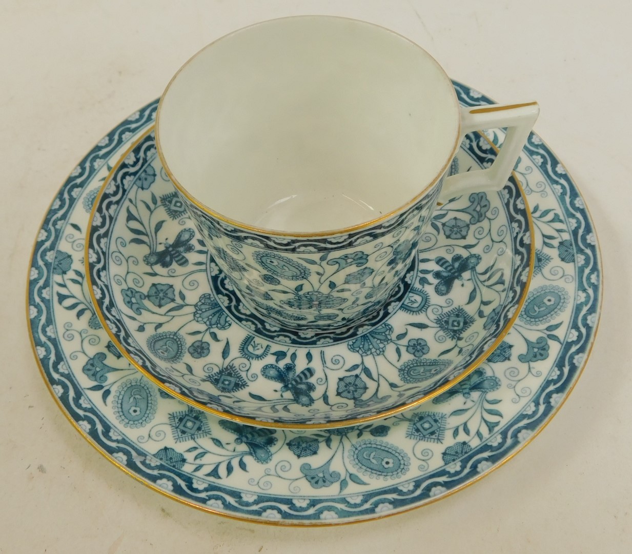 A Royal Crown Derby Wilmont pattern trio set, comprising cup, saucer and plate. - Image 2 of 4