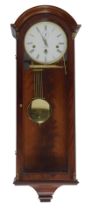 A mahogany cased drop dial wall clock, the white circular dial bearing Roman numerals and subsidiary