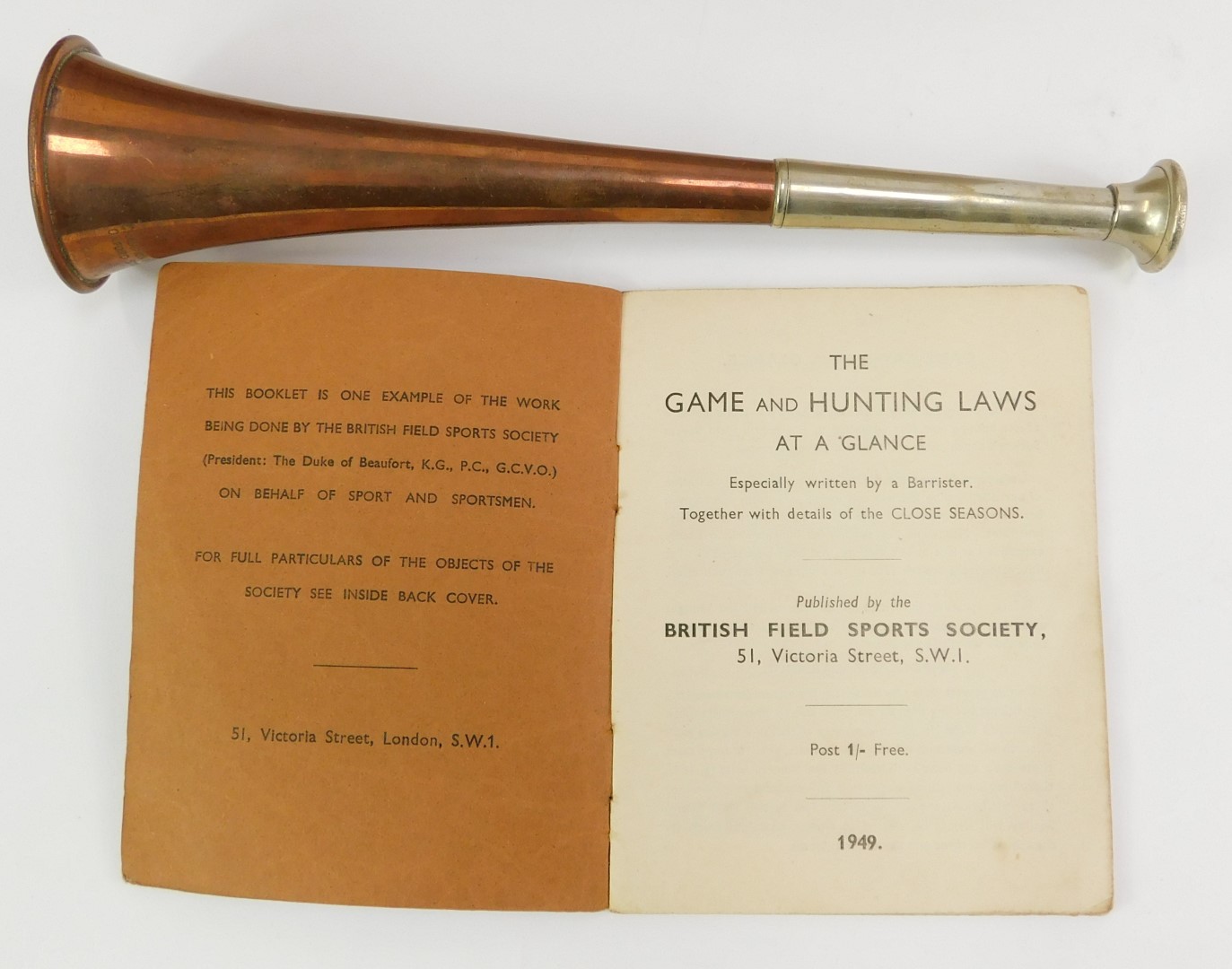 A Champion and Wilton, Oxford Street copper and plated hunting horn, of trumpet form, stamped, - Image 2 of 2