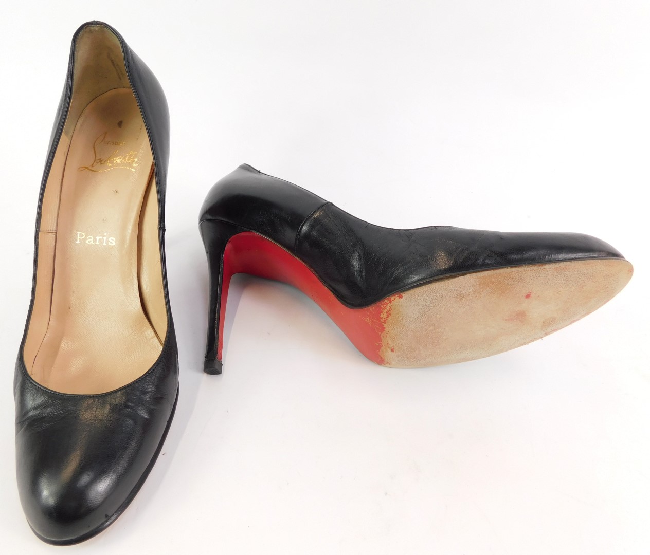 A pair of Christian Louboutin black leather stiletto shoes, size 40, with dust bag. - Image 2 of 2