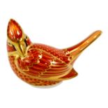 A Royal Crown Derby porcelain American cardinal paperweight, red printed marks and gold stopper, 7.